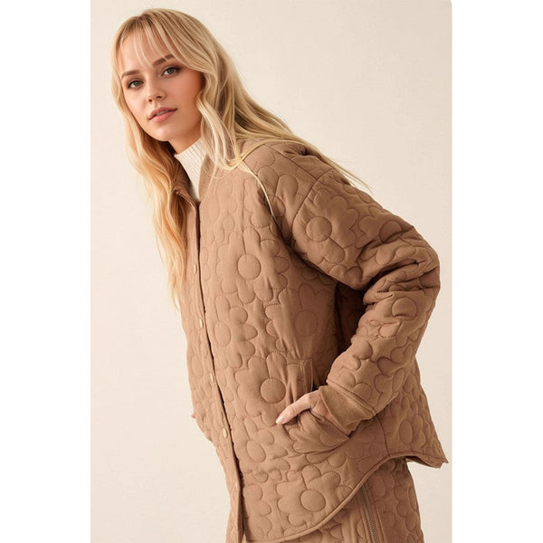 Fall Women Clothing Floral Silk Line Cotton Jacket Wild Coat