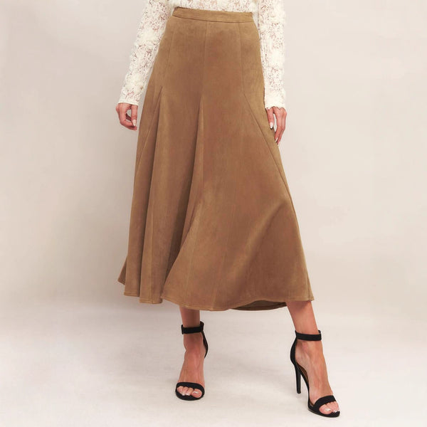 Suede Skirt Mid Length Autumn Winter High Waist Slimming A line Skirt