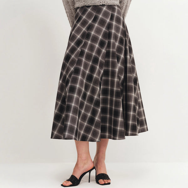 Autumn Winter Woolen Plaid Retro Long Skirt Tight Waist Slimming A line Skirt Large Swing Skirt