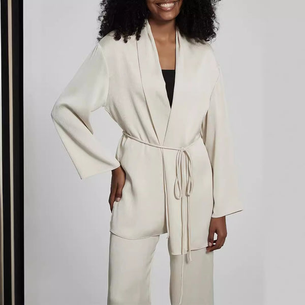 Women Clothing Two Piece Sets Loose Lace up Lead Peplum Top Wide Leg Trousers