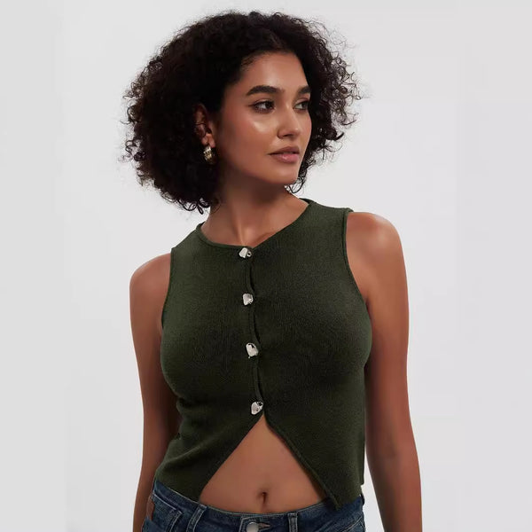 Women Clothing Knitted Vest Single Breasted Cropped Short Slim Knitted Vest Sexy Top